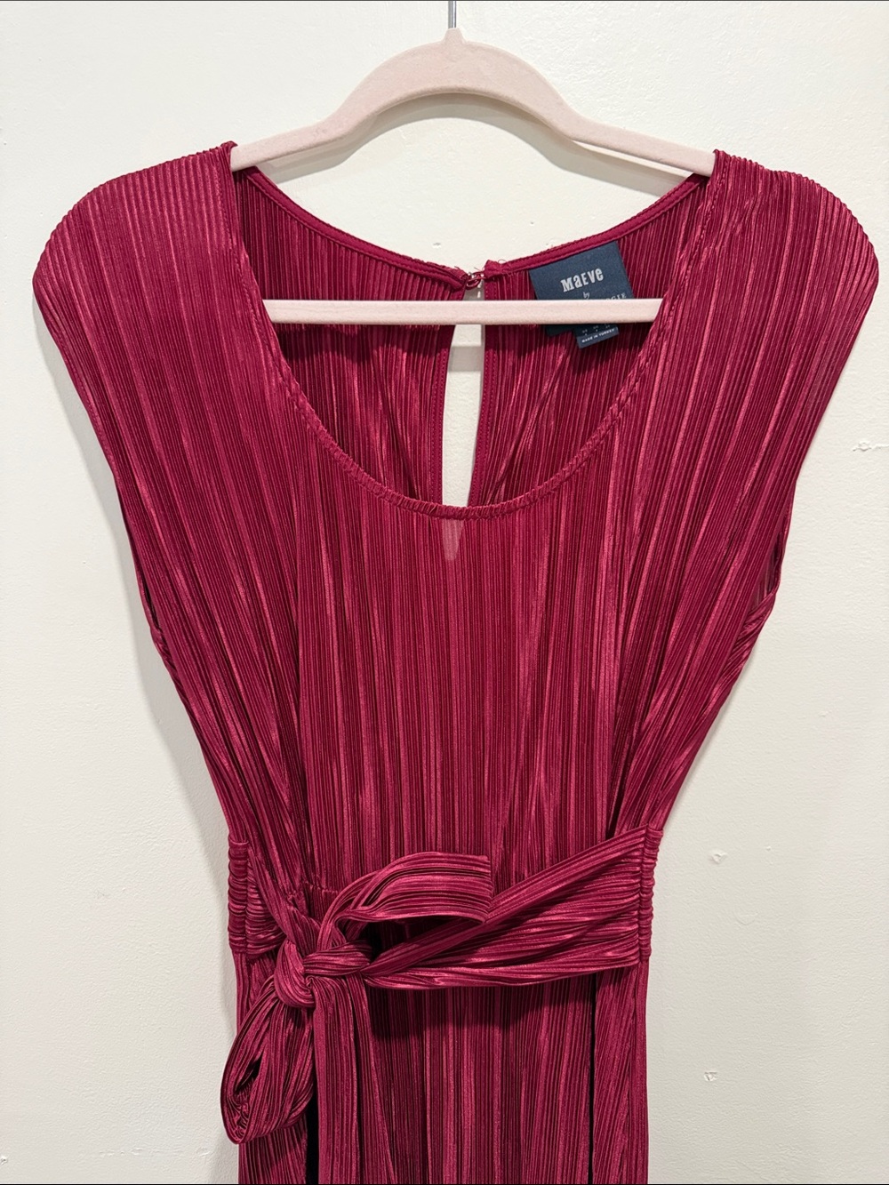 Anthropologie - Maeve Crimson Pleated Jumpsuit with Waist Tie